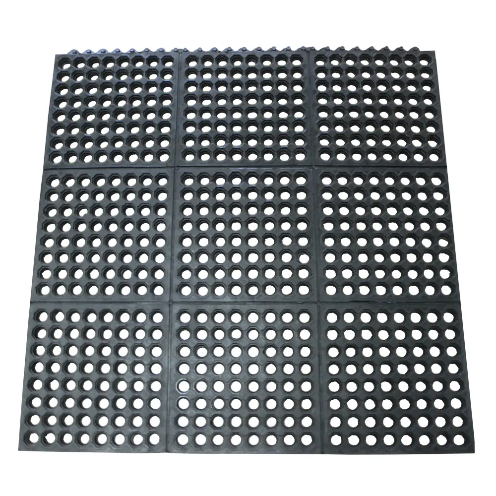 Rubber-Cal "Dura-Chef Commercial Interlock" Anti-Fatigue Rubber Matting, 1/2" x 36" x 36", Black