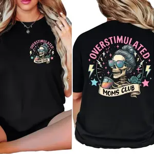 Women's  Crew Neck Short-Sleeve 2-Sided Skeleton Mama T-Shirt - Breathable Clothes for Overstimulated Moms, Mothers Day Gift to Pair with Jeans,summerwins,Casual,Street,shirts