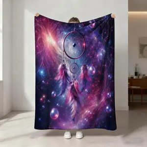 Dreamcatcher Pattern Flannel Blanket, Moisture-Wicking Breathable, All-Season Use, Sofa Bed Tail Bedroom Decor, Gift for Home Pets