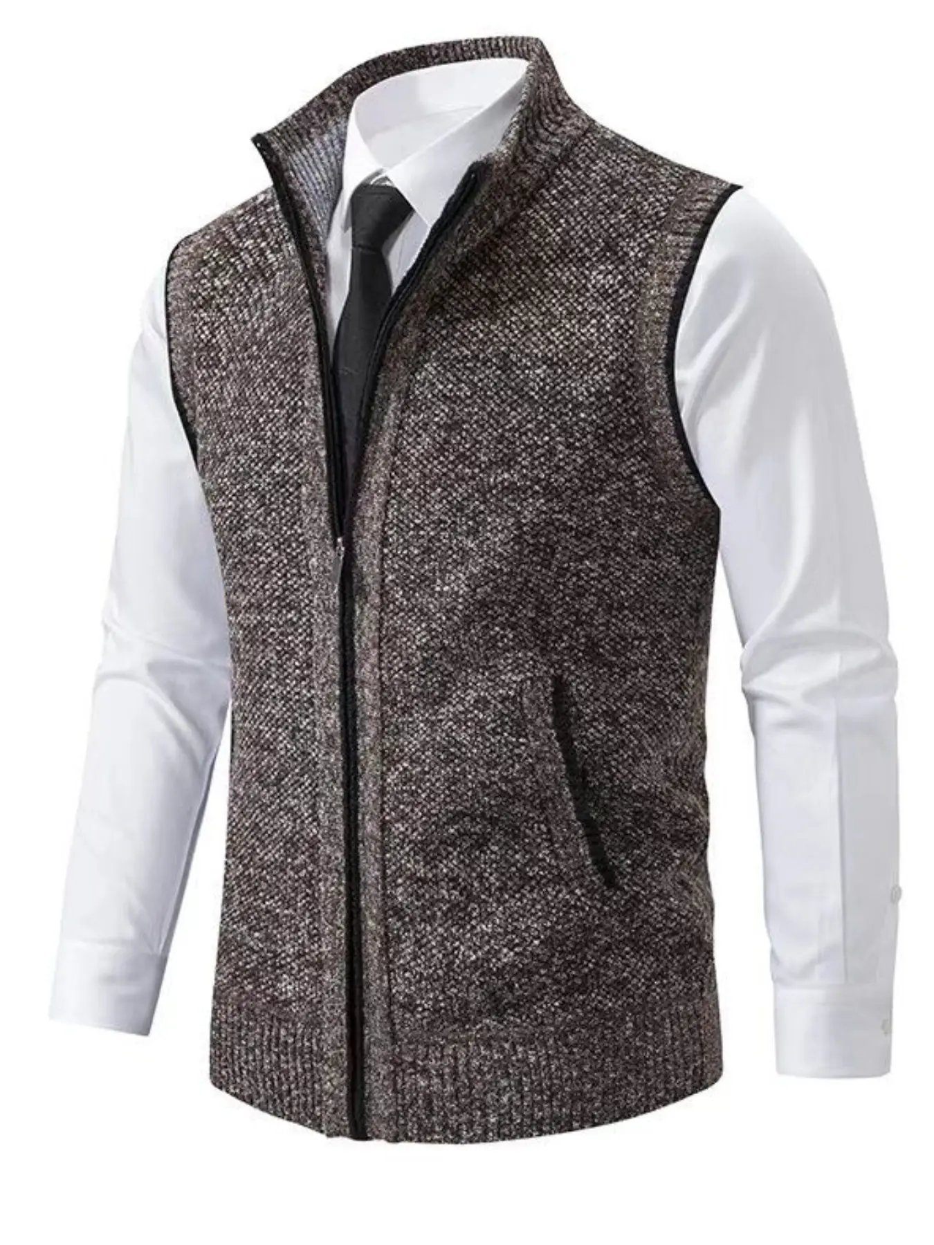 Men's Fitted Plain Zipper Vest Waistcoat Jacket, Warm Fashionable Fall Winter Outerwear, Casual Style Polyester Fabric Coat