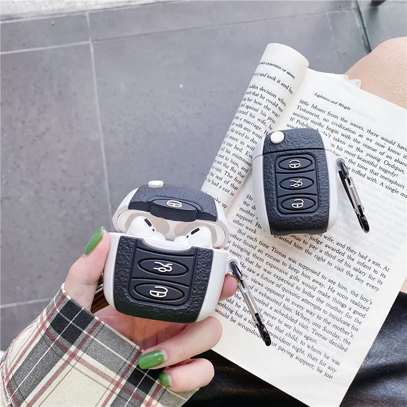 1 car key shaped headphone protective case, drop resistant and durable silicone headphone case, Apple wireless Bluetooth headphone case, suitable for AirPods 1/2/3/4/pro/pro 2/pro 3 Protection