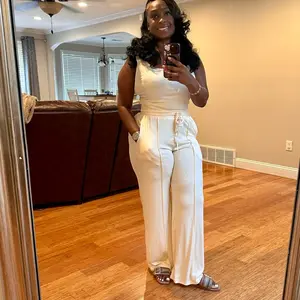 KatchMe Casual Womenswear U Neck Sleeveless Crop Top & Elastic Waist Wide Leg Sweatpants Co-ord,Plain Two-Piece Outfits for Spring & Summer(new2)