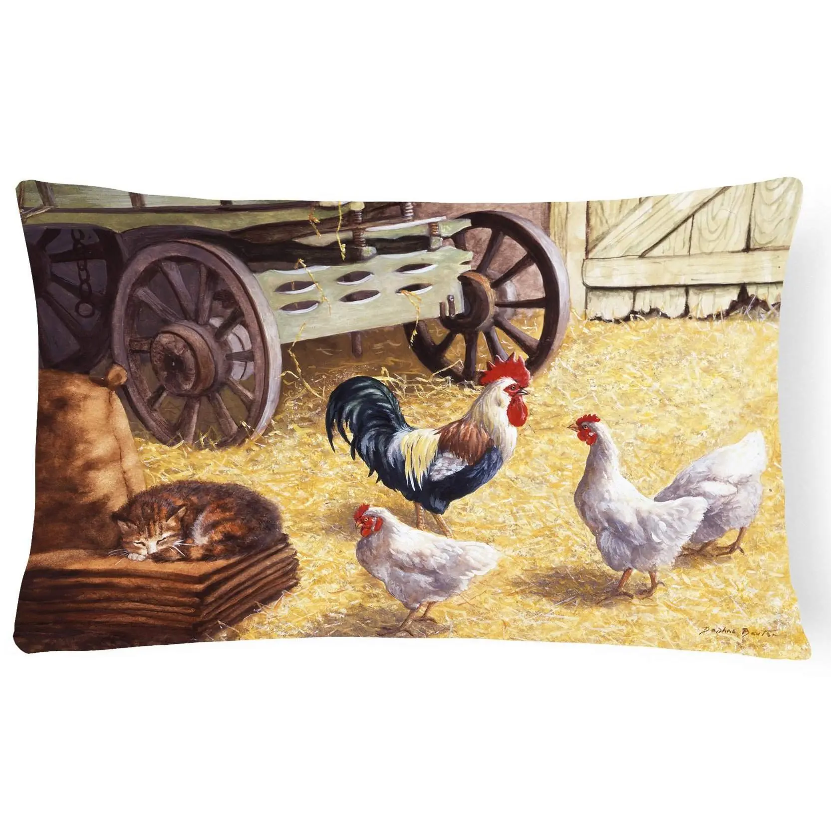 Rooster and Hens in the Barn Cushion, Durable Fade-Resistant Fabric Decorative Pillow, Superior Local Craftsmanship for Outdoor Setting, BDBA0339PW1216