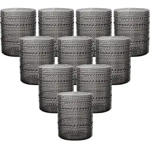 Waveports Plastic Drinking Glasses - 14OZ Black Hobnail Drinkware Glasses - Vintage Glassware Textured Beaded Cups for Water, Beer, Whiskey, Juice and Various Mixed Drinks for New Years