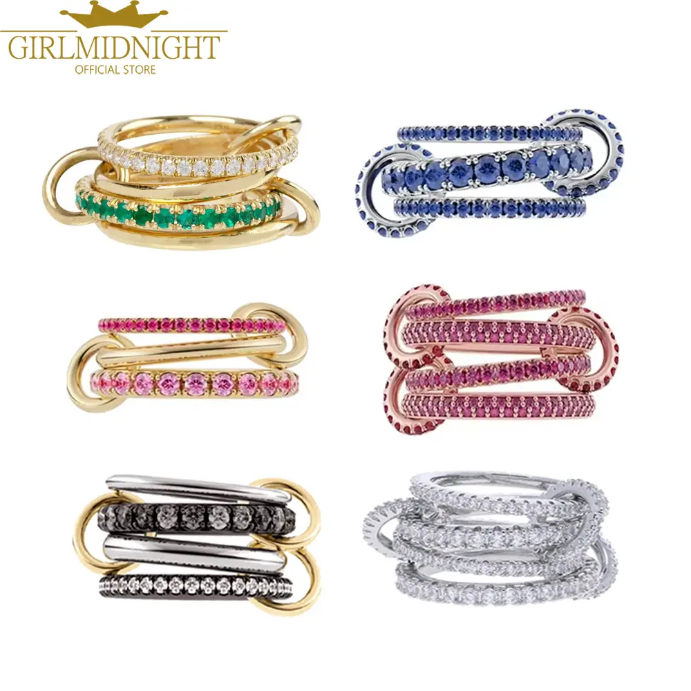 New Spinelli Stacking Engagement Rings For Women Iced Out Micro Paved 5A CZ Mix Color Multi Pieces Stack Finger Jewelry