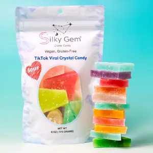 Silky Gem Sour Bites Crystal Candy 6 oz Bag Crunchy Outside Soft Inside Vegan Gluten-Free Nut-Free Assorted Fruit Flavors - Lemon Sour Powder