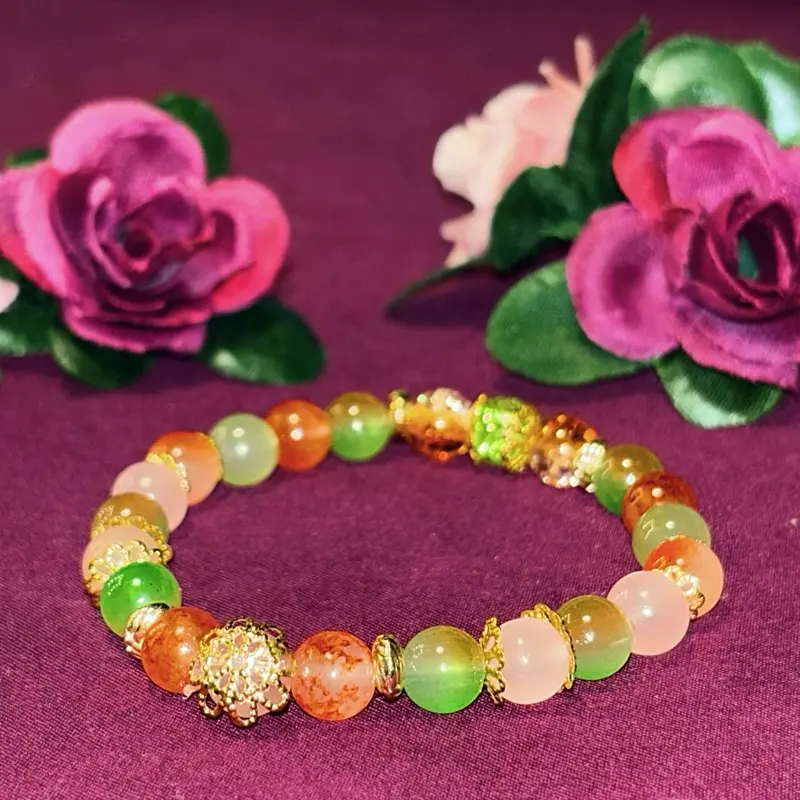 Fawn - 6inch, Multi-Colored Autumn Themed, Gold-Plated Beaded Bracelet