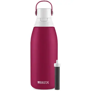 Insulated filtered water bottle with straw reusable stainless steel metal ruby 32 ounce