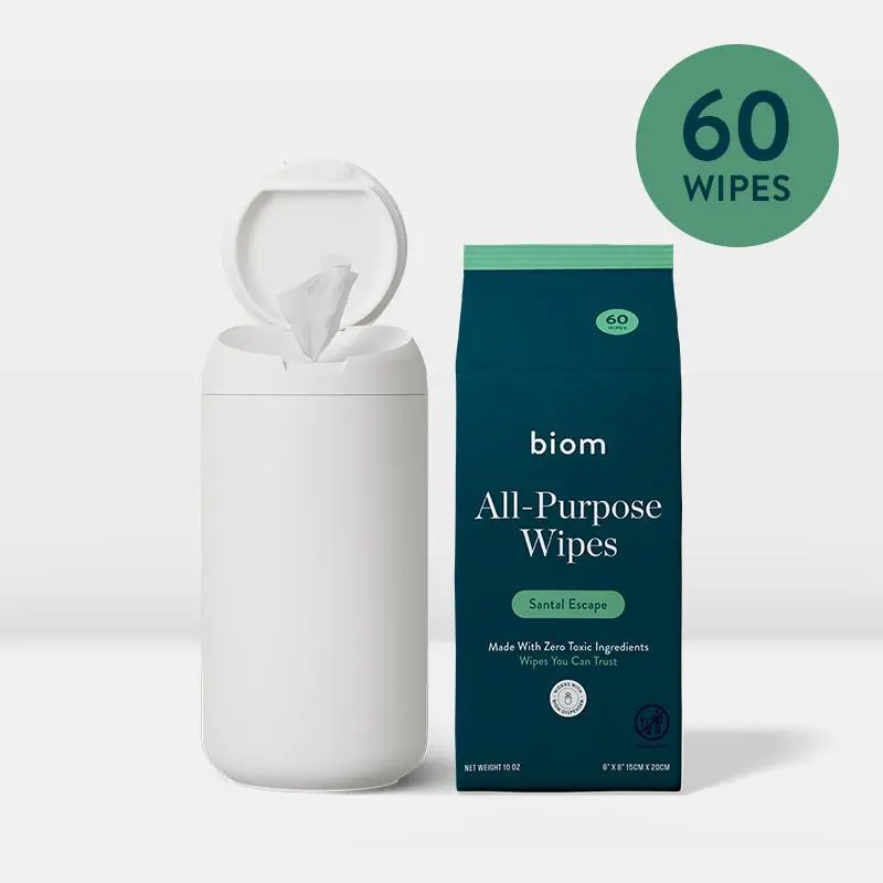 Biom Wipes Dispenser with 60 Count Refillable All-Purpose Lavender Wipes, Biodegradable Smooth Tissue for Kitchen Use, Suitable for All Seasons