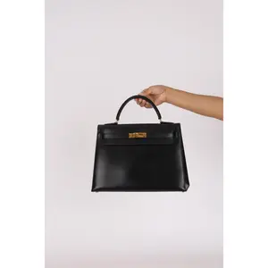 Pre-owned HERMÈS Designer Handbag/Wallet Kelly 32 Noir Box Sellier 1992 GHW Drop 21