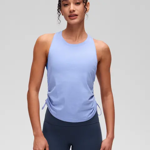 CRZ YOGA Pima Cotton Ruched Side Tank Tops for Women - Workout Athletic Casual Racerback Crewneck Loose Sleeveless Shirts