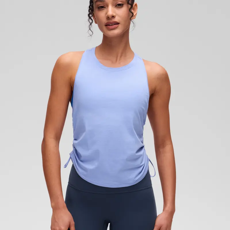 CRZ YOGA Pima Cotton Ruched Side Tank Tops for Women - Workout Athletic Casual Racerback Crewneck Loose Sleeveless Shirts