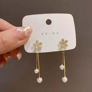 LisiZen Flower Pearl Drop Earrings for Women, 2025 Korean Style Jewelry, Sweet Elegant Removable Zircon Stud Design DZEH1742