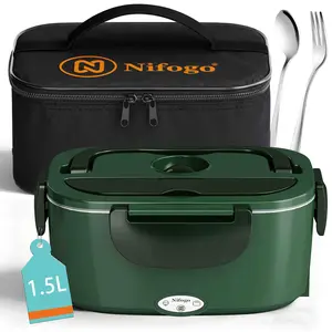 Electric Lunch Box Portable Food Warmer for Adults, 100W 1.5L & 1.8L Stainless Steel Containers with Forks, Spoons & Bags, 12V/24V/110V for Car/Truck/Work Use