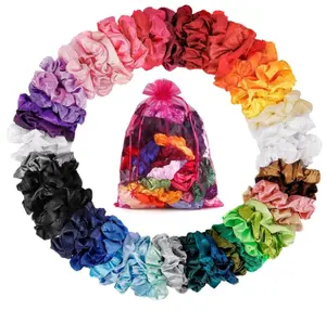 Satin Scrunchies for Women & Girls - 60 Pack Silk Scrunchies for Curly Hair