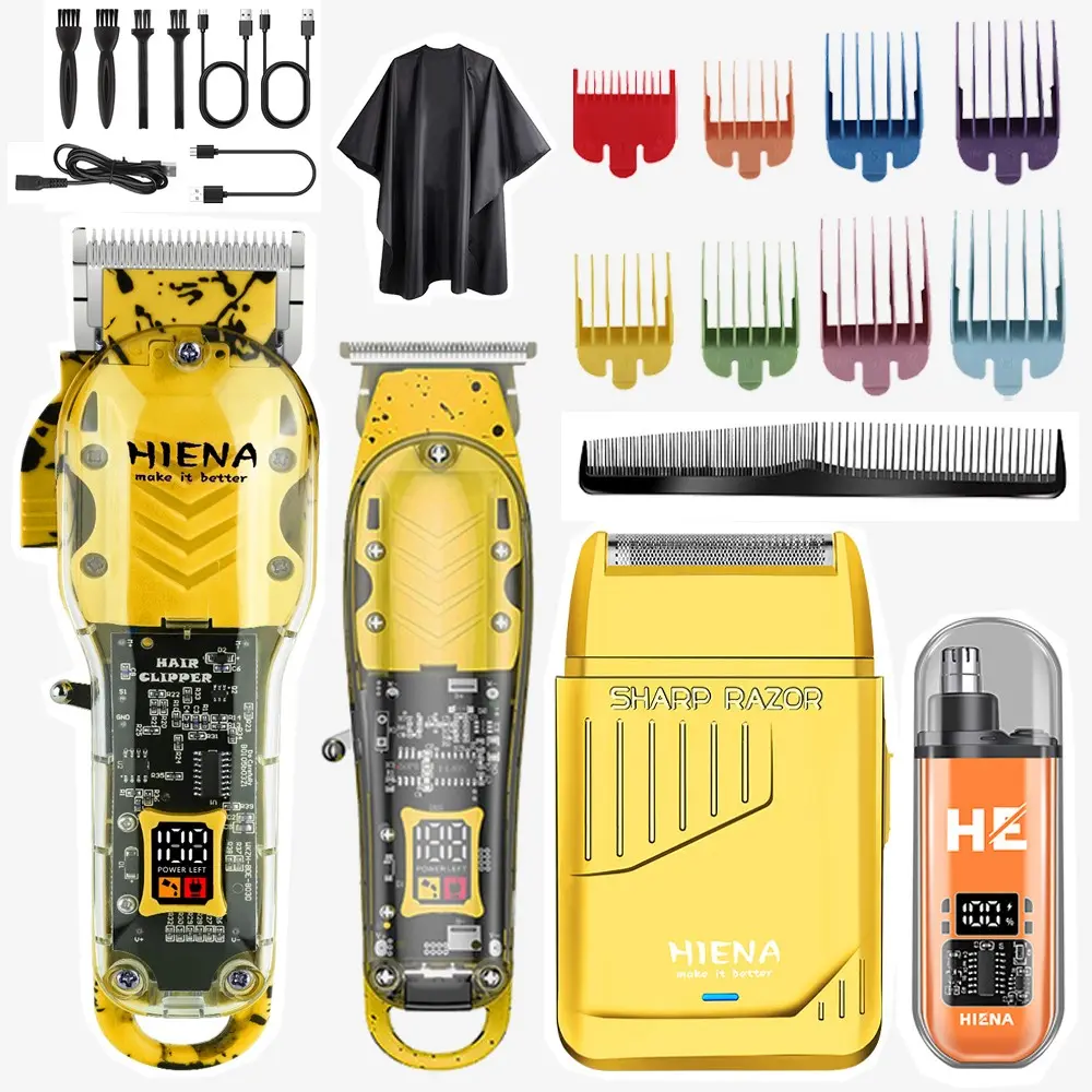 Men's electric hair clipper set, Cordless clippers set, cordless barber scissors with LED display, including shaver, body design, sharp cutting performance, 7000 rpm, suitable for home and salon use, men's gift, Barber Equipment
