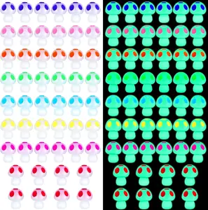 50 Pcs Mini Resin Mushrooms Luminous Tiny Miniature Mushroom Glow in The Dark Ornament for Dollhouse Garden Decoration