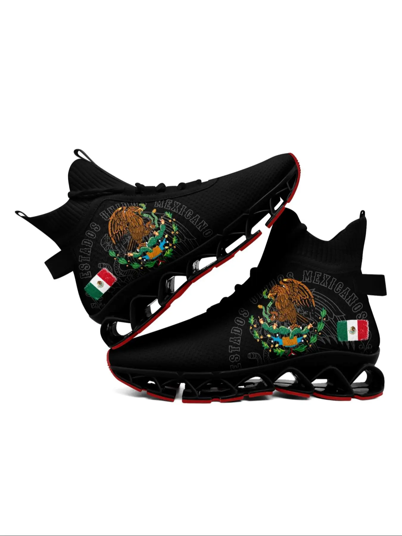 Men's Mexico Flag Eagle Print Lace Up High Top Sneakers, Running Sports Footwear, Athletic Running Trainers, Casual Comfortable Sports Running Shoes, All-match Round Toe Athletic Shoes for Training & Daily Wear, Closed
