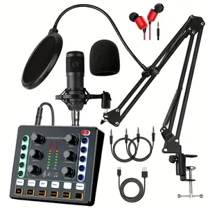 Microphone Kit, Podcast Equipment Bundle, Support Connecting Headphones, All In One Live Sound Card with BM800 Condenser Mic, Live Audio Mixer, Suitable for Recording, Broadcasting, Live Streaming