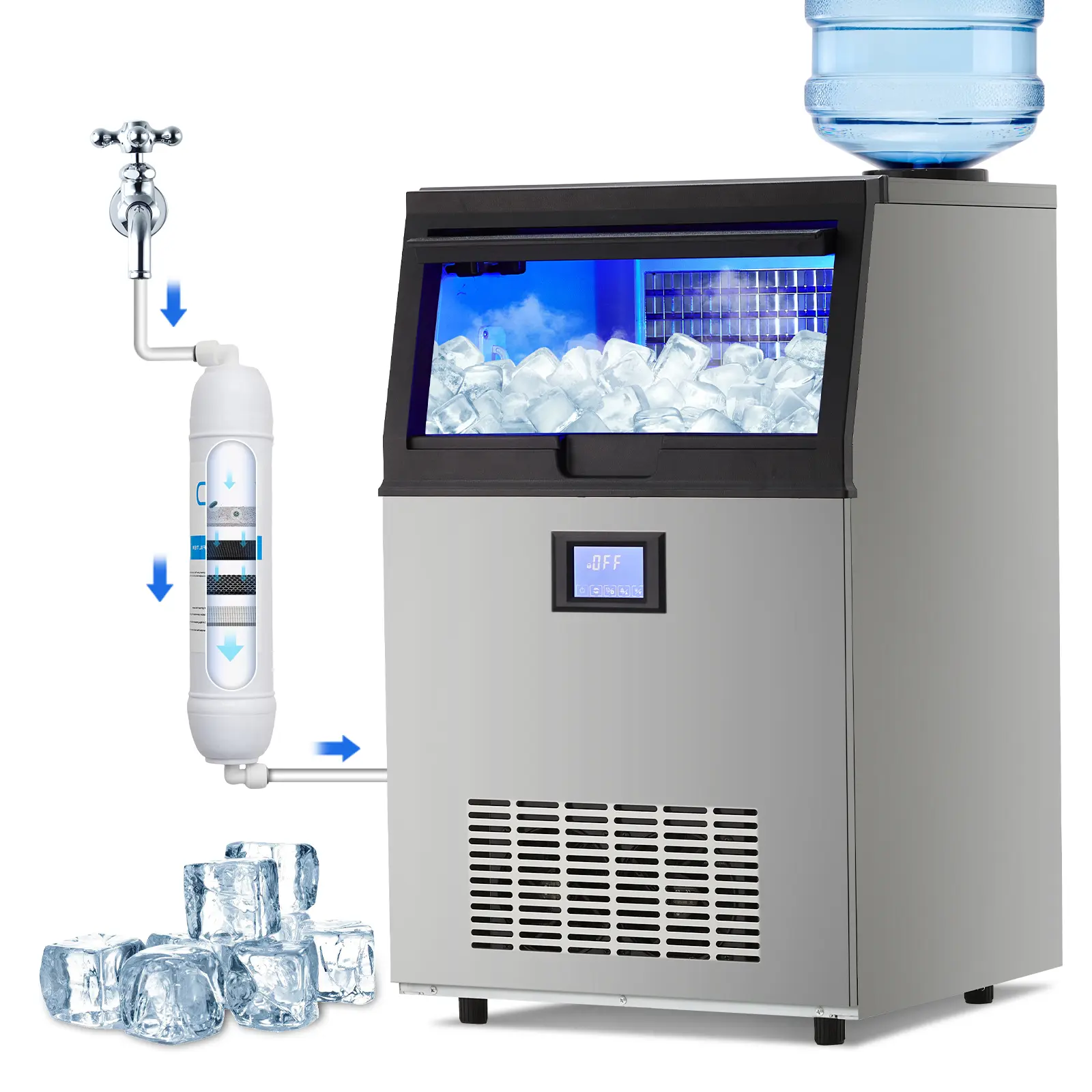 Commercial ice maker, 120LBS/24H standalone ice maker, ice maker with 45 pound storage refrigerator, self-service under counter ice maker for household kitchens, bars, and restaurants