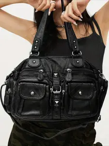 Ladies' retro casual handbag, Trendy crossbody bag, Fashion crossbody bag, Y2K motorcycle bag, street style imitation leather city bag, suitable for work, commuting, large capacity multi pocket crossbody