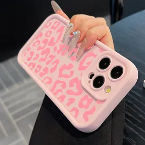 A High Bamboo Pink Leopard Print Phone Case, Compatible with Iphone 16, And Also Suitable for Iphone 15 Pro Max, Protective Cover. Protection Protector