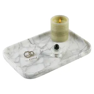 Koville Natural Catchall Marble Tray, 11.8"x7.8" Vanity Tray for Bathroom/Kitchen/Bedroom/Dresser, Decorative Tray for Jewelry/Watch/Perfume/Candle/Coffee Table