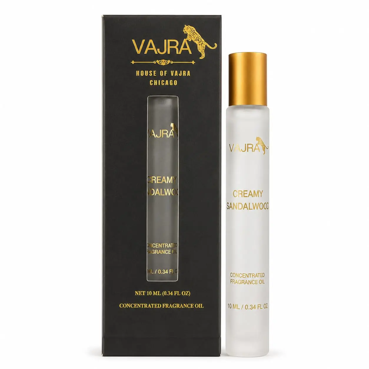 VAJRA CREAMY SANDALWOOD Intense 70%+ Concentrated Perfume Roll On Alcohol-Free Sandalwood Fragrance, Long-Lasting, Travel Size 10 ml