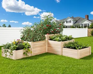 AMERLIFE Raised Garden Bed Outdoor Gardening, 3-Tier Wood Planter Box with Cedar Leg, Baseboard and Leakage Hole, Large Garden Box Assembled Without Tools, Ideal for Vegetables, Herbs, Flowers