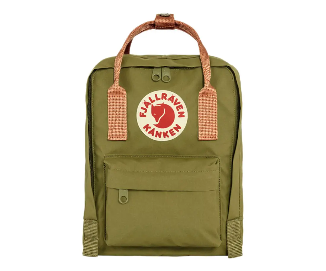 Fjallraven Kanken Mini Backpack, Classic 2-Tone Unisex Design for Everyday Carry, Foliage Green-Peach Sand, Mini Backpacks
