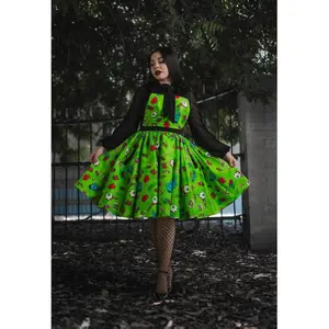 Grave Offerings Collection Pinafore Dress Green Cotton with Interchangeable Straps & Built-in Belt