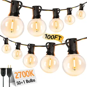 DAYBETTER Outdoor String Lights, 10-100 feet, G40 LED Patio Lights, Plug-in, Plastic Edison Bulbs (with spare bulbs), Waterproof Connectable to Pendant Lights, Suitable for Backyards, Porches, Balconies, Party Decorations, E12 Base, Black