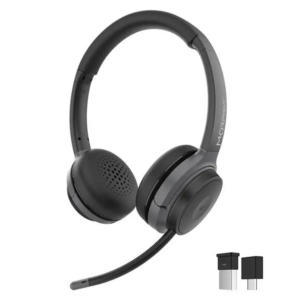 Morpheus 360 Advantage Stereo Wireless UC Headset with Detachable Boom Microphone - Bluetooth Headphones with Wireless Receiver-Dongle