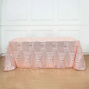 Sequin Rectangle Tablecloth 90"x132" Rose Gold with Diamond Pattern Design - Seamless Shimmering Decor Table Topper