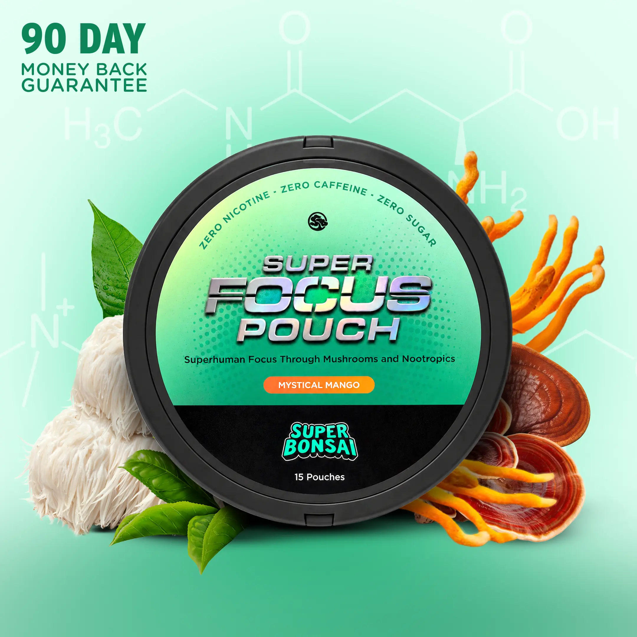 SuperBonsai Herbal Super Focus Pouches, Vegan-Safe Wellness Supplement for Focus Support, Natural Supplement, Sugar Free