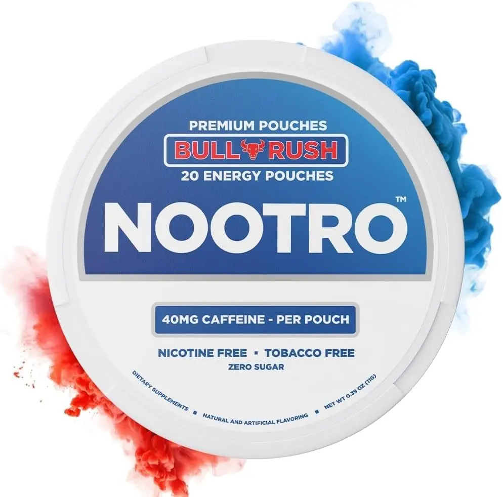 Energy Pouches | Caffeine Pouches | Nootropics | 40 mg Natural Caffeine | Vitamin B6 | Magnesium | Sugar Free | Nicotine Free | 20 Pouches Per Can | 1 Pack (Bull Rush)