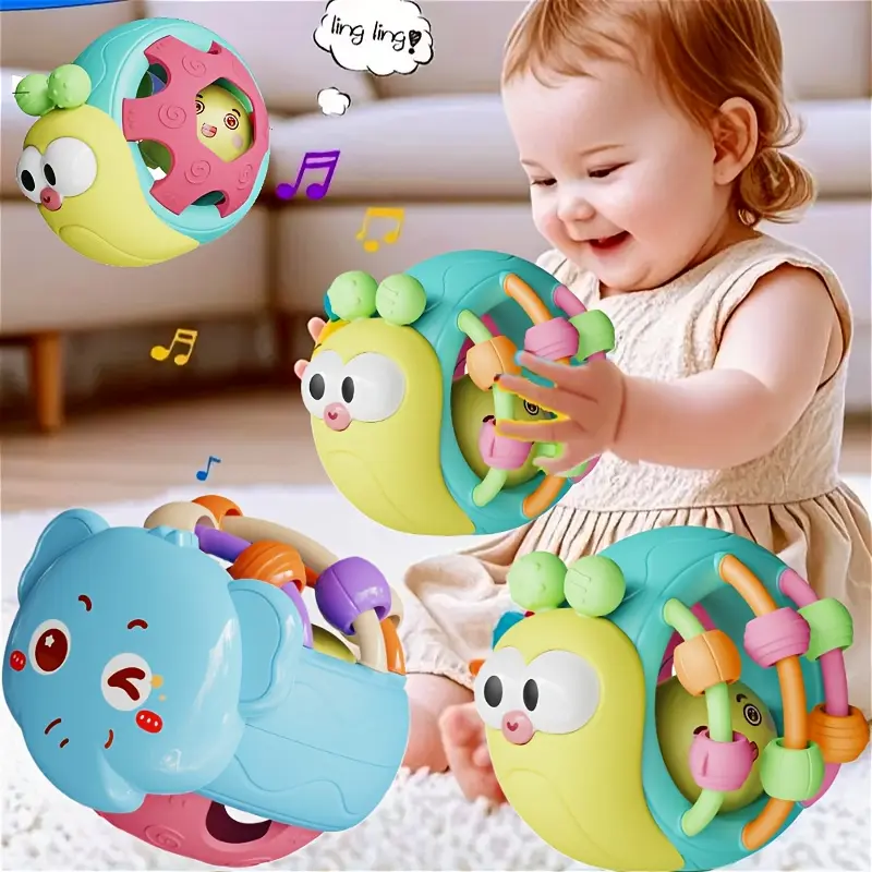 Handheld Plastic Baby Rattles - Puzzle Snail, Elephant, Ball Designs, Fun Stocking Stuffers, Newborn Commemorative & Holiday Birthday Gifts (Toys & Hobbies Classic Novelty Stress Relief Toys)