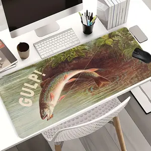 Vintage Fishing Theme Mouse Pads Extra Large Computer Desk Top Mat, Non-Slip Rubber Base & Stitched Edge, Outdoor-Inspired Home/Office Decor for Anglers