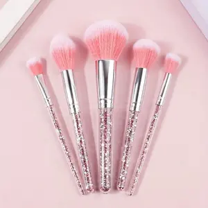 5pcs Makeup Brush Set With Fashionable Glitter Rhinestone Handle, Powder Brush Blush Brush Eyeshadow Brush, Professional Makeup Brush/Cosmetic Brush, Makeup Brushes Set, Makeup Brush Kit, Face Makeup Brushes