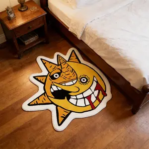 Retro American Style Moon and Sun Pattern Carpet, Vintage Area Rug, Soft Plush Mat for Living Room Bedroom Nursery Game Room, Unique Rugs, Hand Wash Only