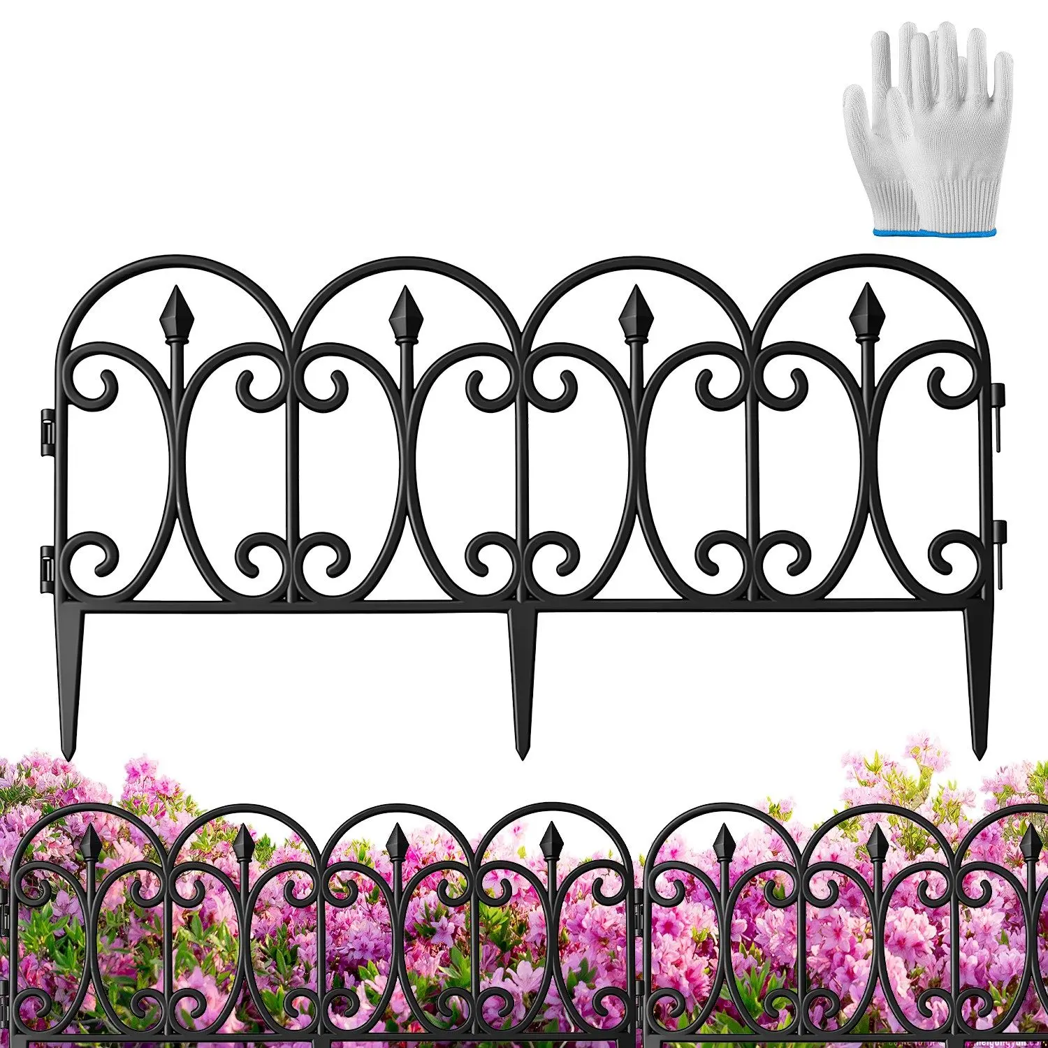 10 Packs Garden Decorative Lawn Edging Border PP Garden Fence Panels Easy Assembly Outdoor Flower Bed Landscape Fencing No-Dig Spikes with Gloves Total 19.3FT