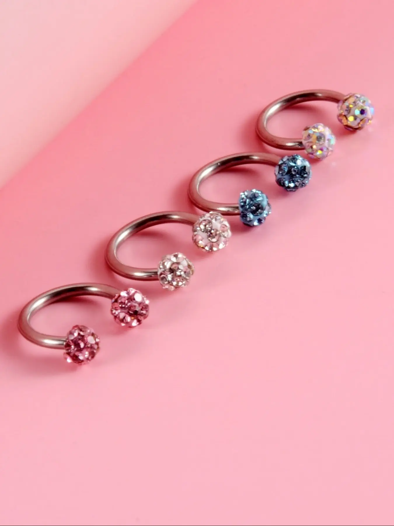4pc/set Rhinestone Decorated Nose Ring, Nose Rings Hoops, Nose Septum Ring, Lip Ring, Unisex Fashion Punk Body Piercing Jewelry, Stylish Accessory, Nosepiercings, Nose Piercings Kit