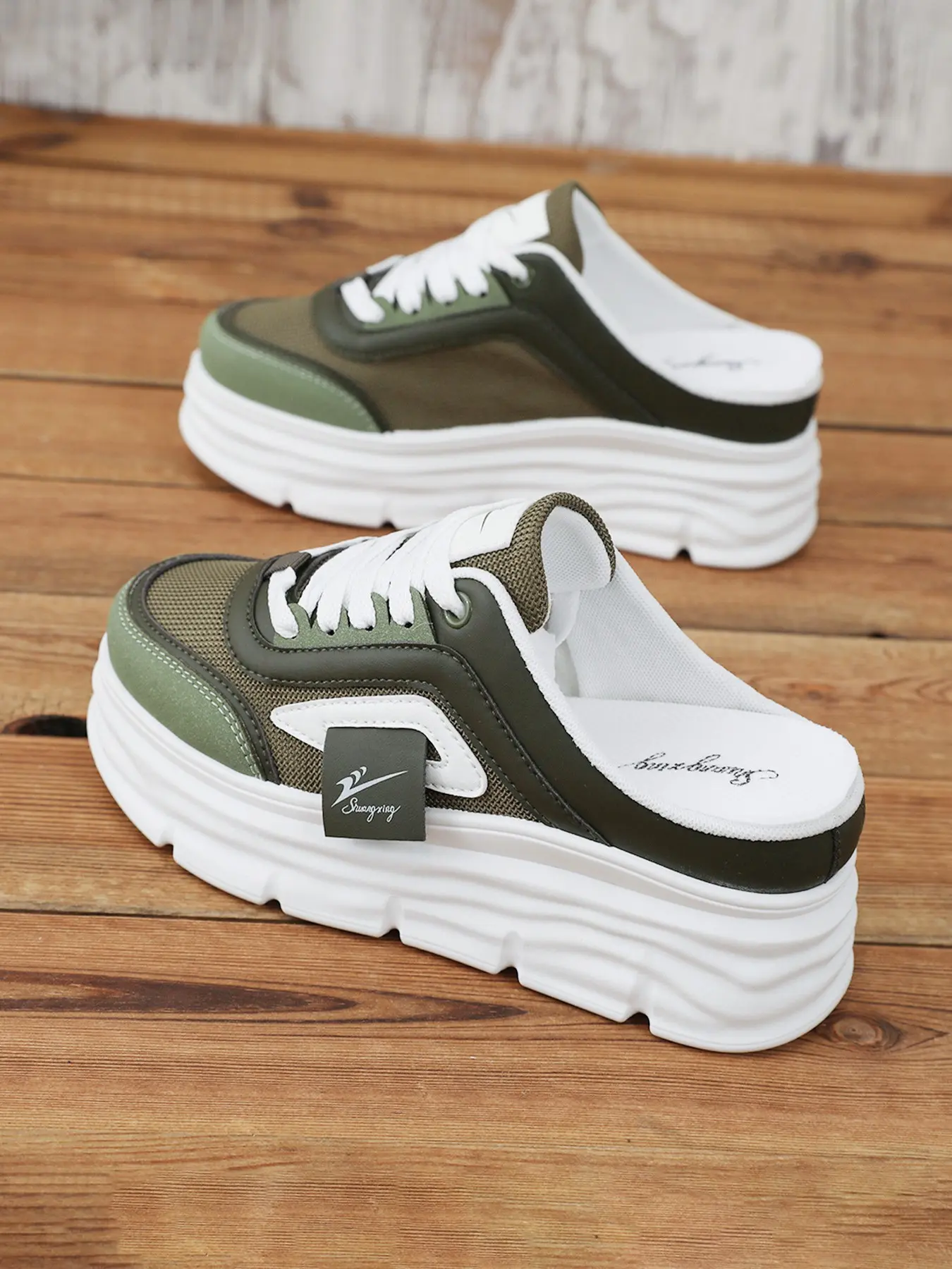 New Summer Autumn Women's Casual Shoes, Thick Sole Comfortable Mesh Breathable, Height Increase 8cm, Party Slip-On Sandals, Thick Soled Mules, Platform Mules