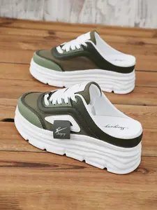 New Summer Autumn Women's Casual Shoes, Thick Sole Comfortable Mesh Breathable, Height Increase 8cm, Party Slip-On Sandals, Thick Soled Mules
