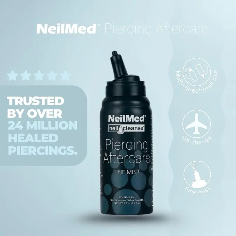 NeilMed Piercing Aftercare Fine Mist Spray 75ml Sterile Saline Solution for Gentle Piercing Aftercare - Healing Vegan & Preservative-Free Moisturizers Cleansing Hydrating Moisture tiktokshopspringglowup