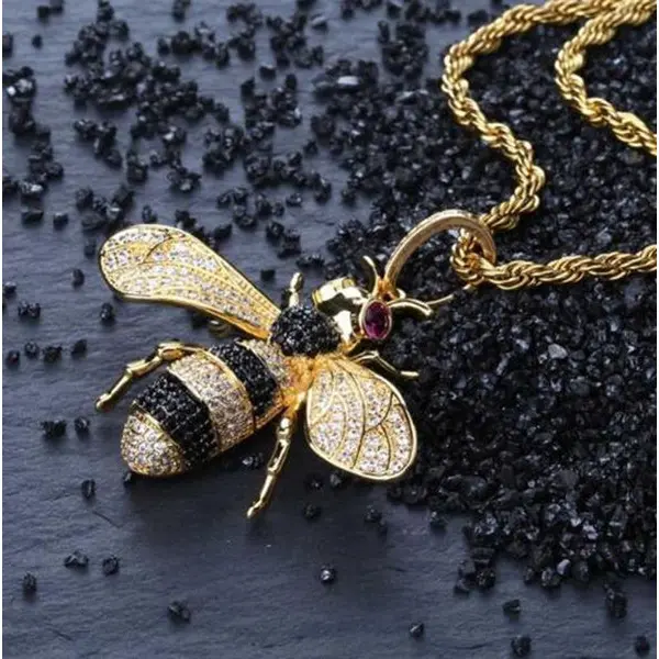 Gold Honey Bee Crystal Pendant Necklace