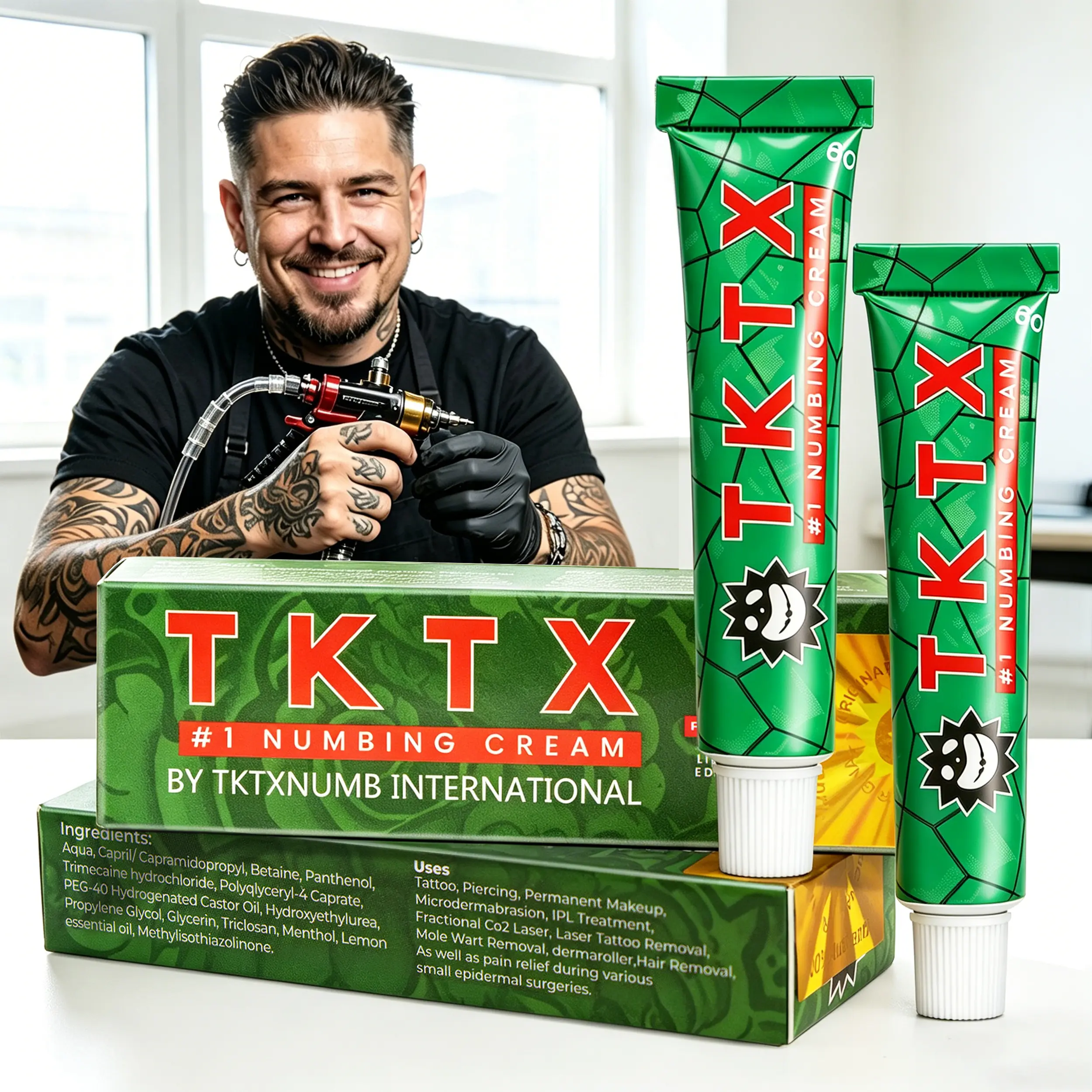 2 Pack TKTX Tattoo Numbing Cream - Limited Edition 99% Very Strong - For Painless Tattooing - Tattoo External Cream (10g-Green)