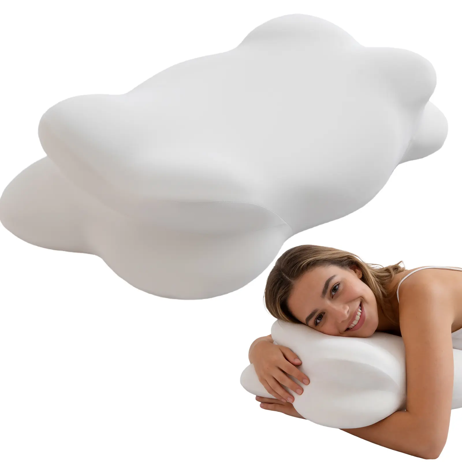 Cloud Ergonomic Pillow - Durable Orthopedic Memory Foam with Memory Foam Cushioning, Dual-Height, Removable Cooling Pillowcase, Squishmallow-Soft Design, Neck Pain Relief Support, 12cm/4.72in, Summer Gift for All Sleep Positions