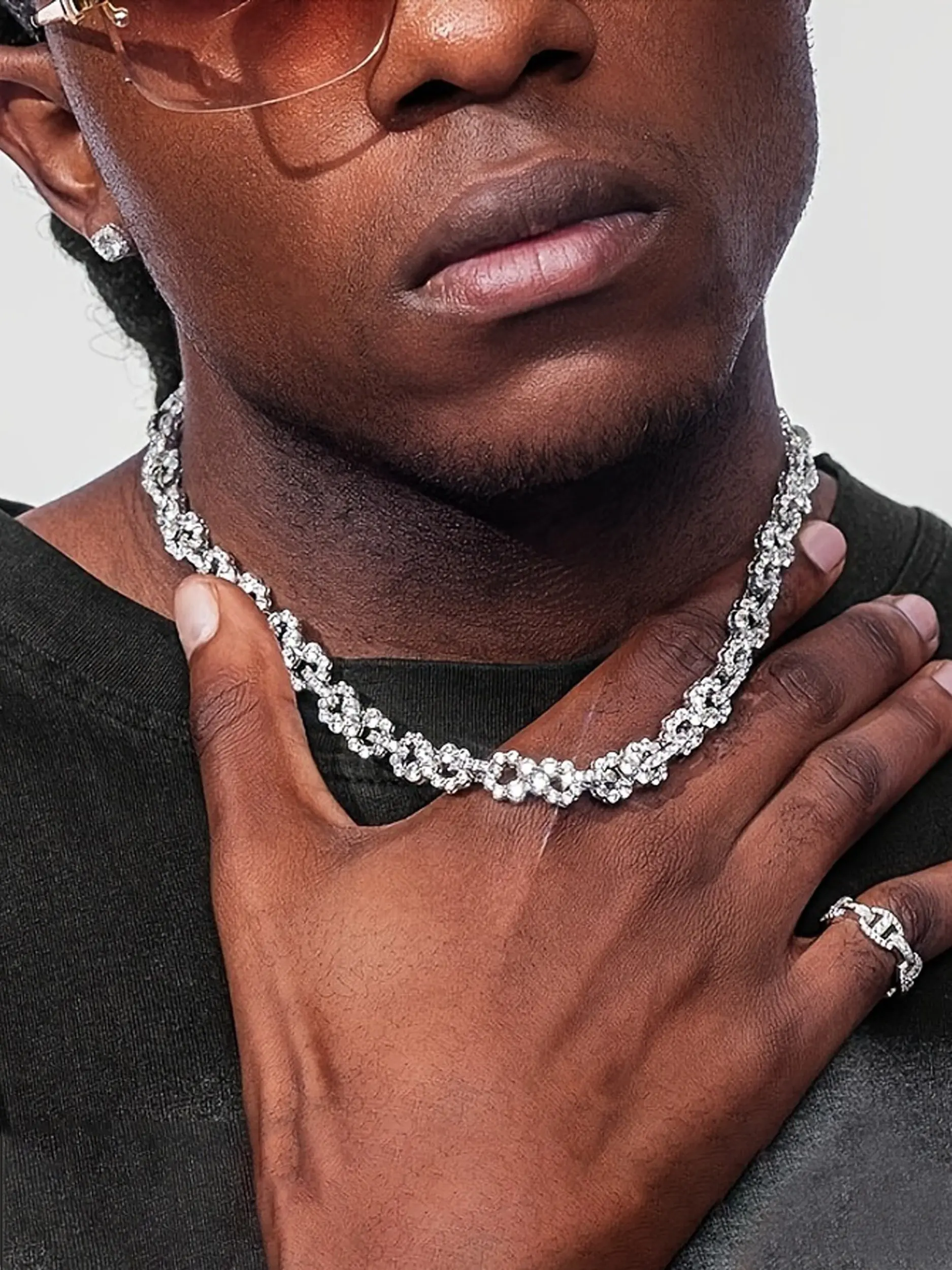 1pc Infinity Zircon Embedded Cuban Link Chain Hip Hop Exquisite Chain Costume Jewelry Necklace, Street Style Plain Design, Copper Material, All Seasons Wear