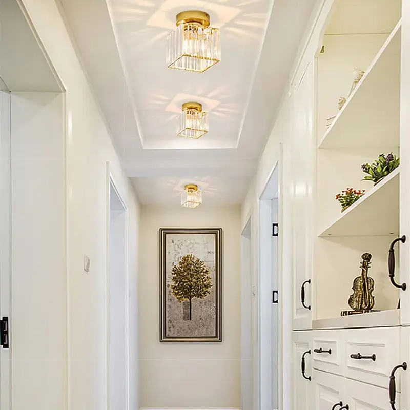 Modern E27 Crystal Chandelier Ceiling Light Fixture, Elegant Indoor Light, Metal Glass Shade, Ceiling Mounted Hardwired Design for Home Hallway Balcony, 85v-265v